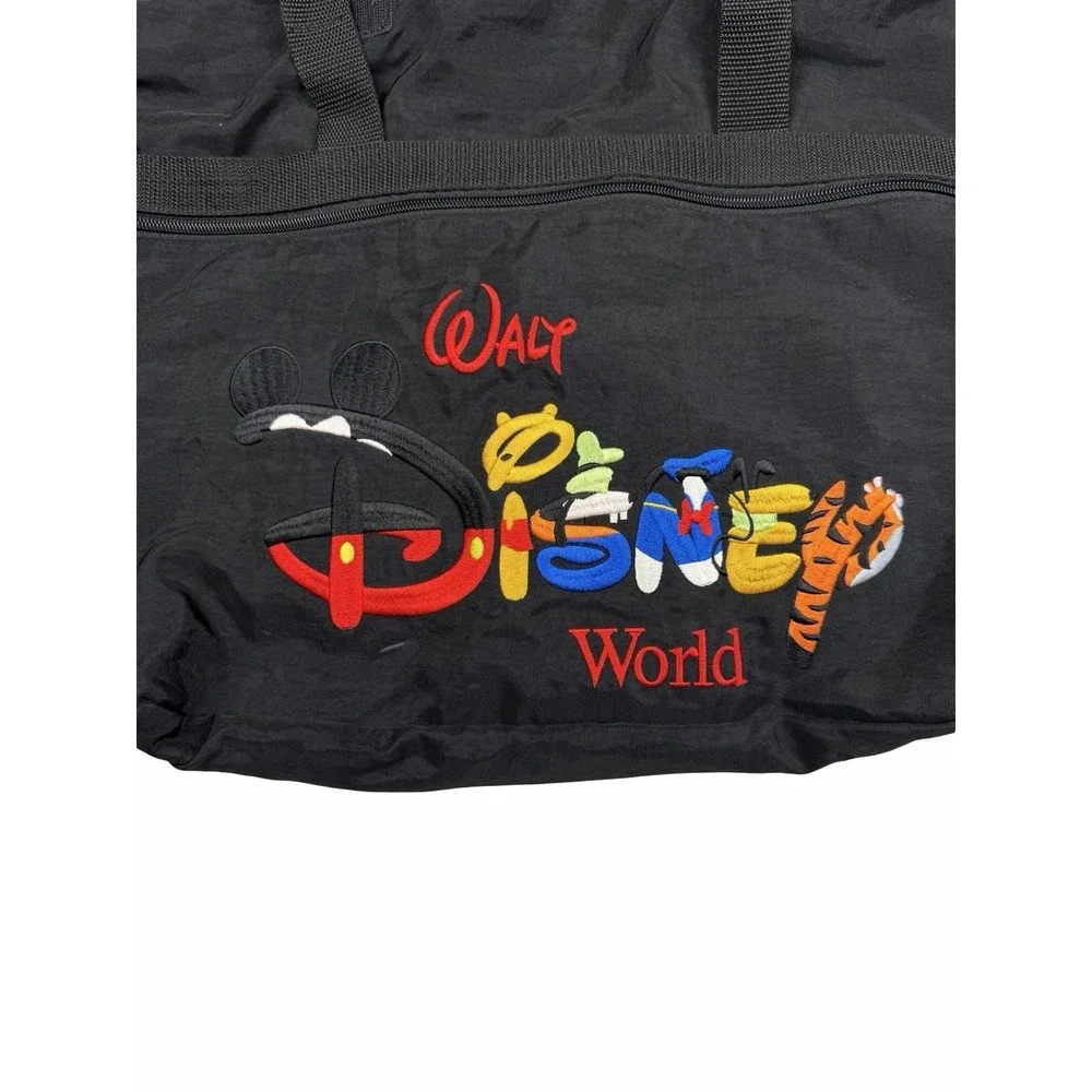 Walt Disney World Tote Bag Mickey Pooh Tigger Embroidered Black Large